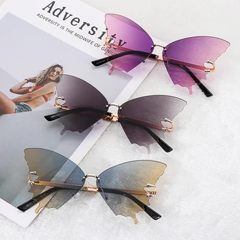 2021 Moda Metulj sončna Očala Ženske UV Zaščito Letnik Kovinski Rimless sončna Očala Božični Okraski Motoristična Očala