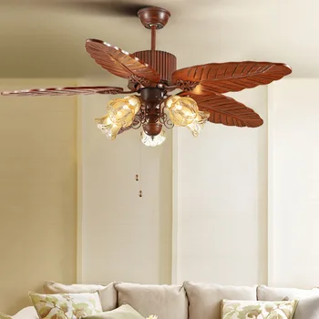 Ameriški retro stropni ventilator svetlobe restavracija fan lahka domača dnevna soba, spalnica Evropske masivnega lesa listov ventilator