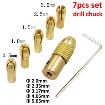 7Pcs 2/2.35/3.17/4.05/5.05 mm Električni Drill Bit Kit Chuck Adapter Collet za 0,5-3 mm, Vrtanje v Mapo Baker Skp Za Rotacijske električne Energije Orodja