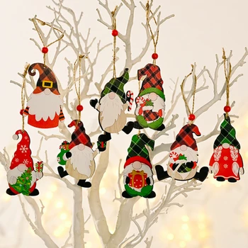 Navidad 2022 Pobarvane Lesene Obesek Gnome Božično Drevo Okraski Božič Okraski za Dom Novo Leto 2023 Dekor