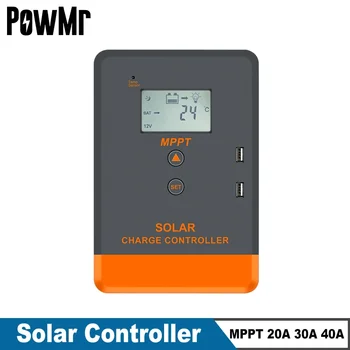PowMr Solarni Polnilnik Krmilnik MPPT 12V 24V 20A 30A 40A Auto Sončne celice, Regulator Max PV Vnos 160VDC za Lifepo4 baterije